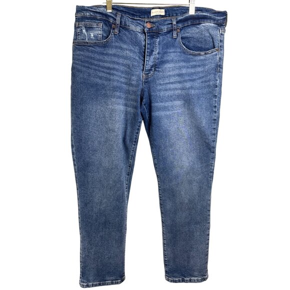 Oliver Logan Mens Jeans 34 X 32 Vintage Worn Med Wash Button Fly Straight Leg - Picture 1 of 12